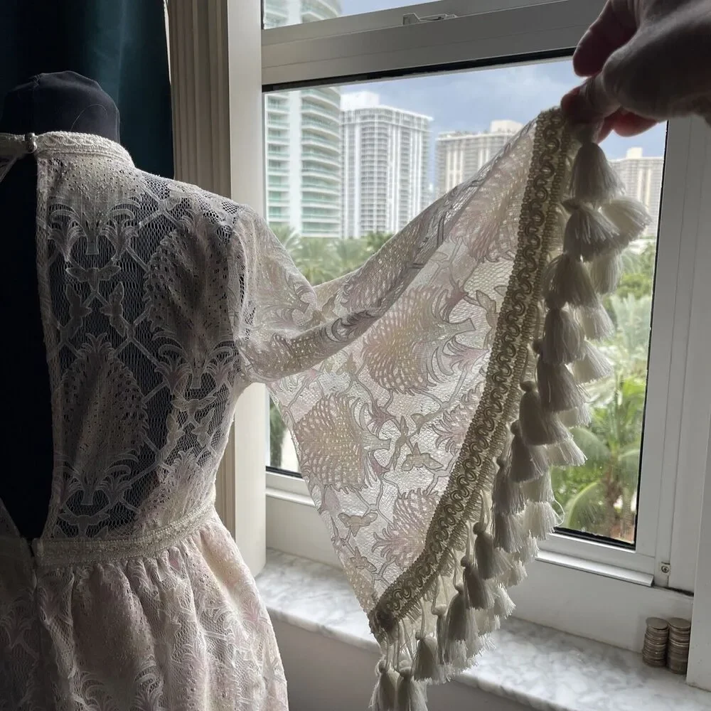 L’atiste by Amy Lace Tassel Romper-Cream/Blush Lined Size:  S - Picture 6 of 16